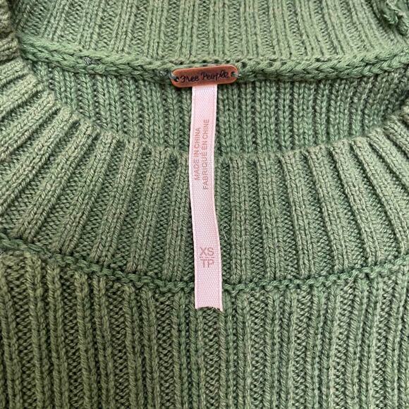 Free People XS Zou Bisou Sweater Dress | Green, Bell Sleeves, Ruffle Trim, $120 - Picture 4 of 5